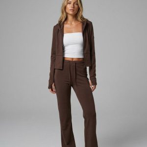 Women's Cropped Zip Hoodie & Flared Pants Set 919a