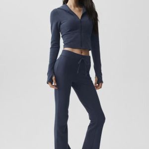 Women's Cropped Zip Hoodie & Flared Pants Set 919b